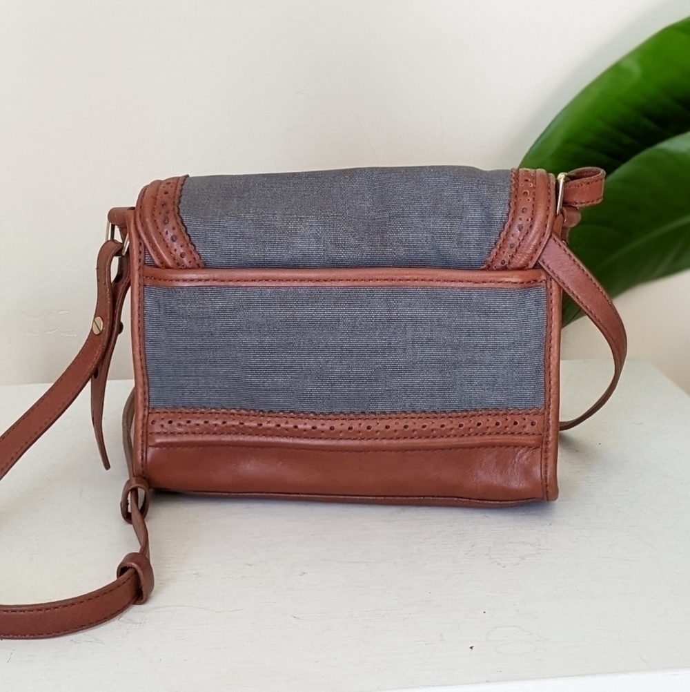 Cole Haan Tooled Leather Canvas Crossbody Purse Bag - Picture 2 of 8